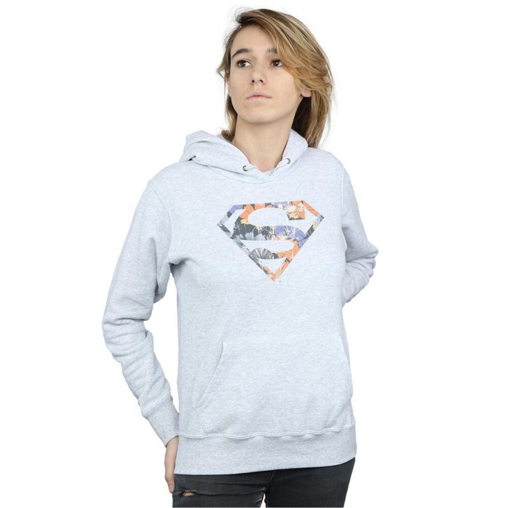 DC Comics Womens/Ladies Superman Floral Logo 2 Hoodie / Heather Grey